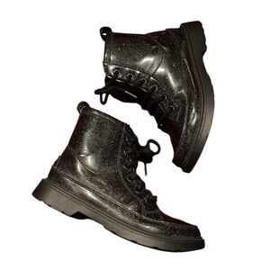 Uggs Black patent leather Glitter Combat Boots girls 3